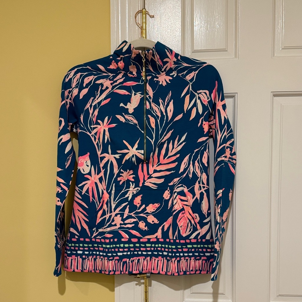 Floral Navy and Pink Quarter-Zip Pullover